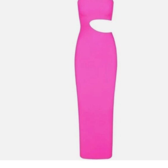 NWT SKIMS FITS EVERYBODY CUTOUT LONG DRESS IN LIMITED EDITION NEON PINK 4X - Picture 7 of 11